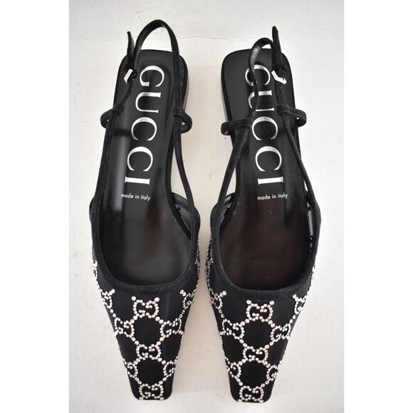 Gucci Demi GG Crystal Mesh Black Silver Slingback Ballerina Ballet Flat 38.5 - Picture 11 of 16
